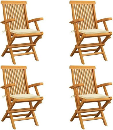 vidaXL Gartenstühle Set aus Teak Massivholz mit beige Kissen, 4er Set stapelbar