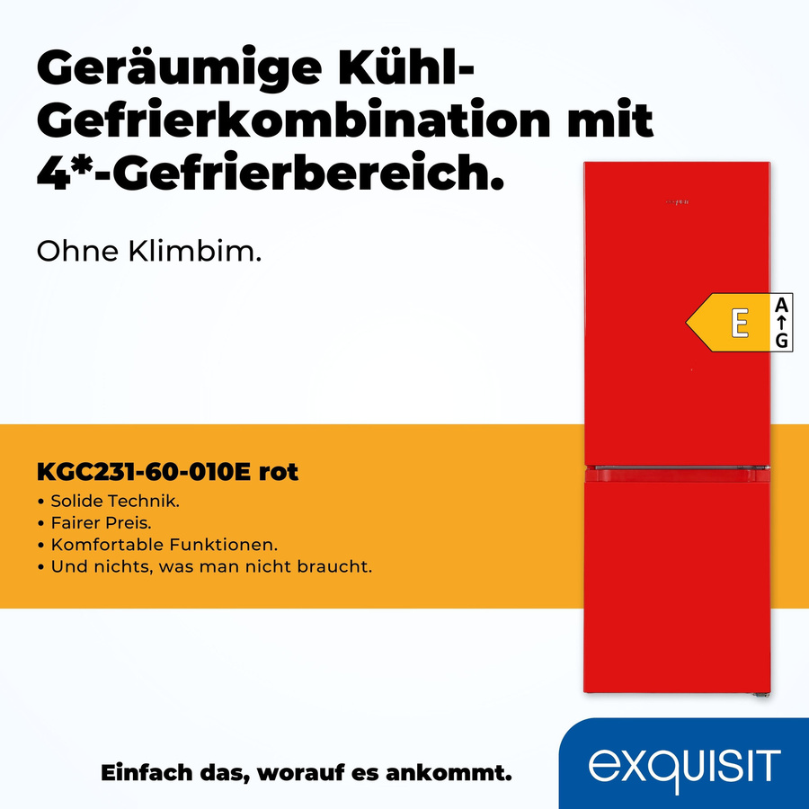 Exquisit Kühl-Gefrierkombination KGC 231-60-010E in Rot, B/T/H: 56,5 x 60,0 x 195,0 cm - Bild 3