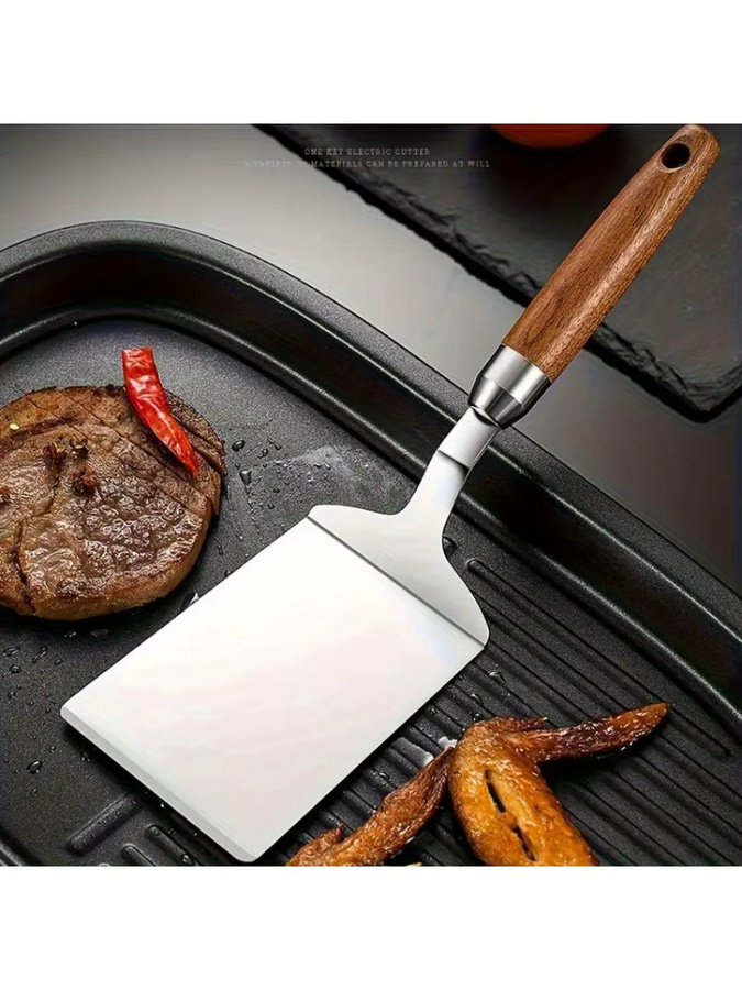 Edelstahl-Schaufel mit Holzgriff in Silber für Grillen und Kochen - Bild 4