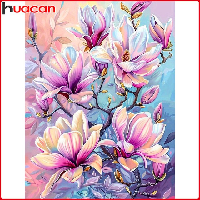 Huacan Diamantstickerei Set Magnolie Blume mit Rundsteinen in Mehrfarbig, B/H: 20 x 30 cm - Bild 1