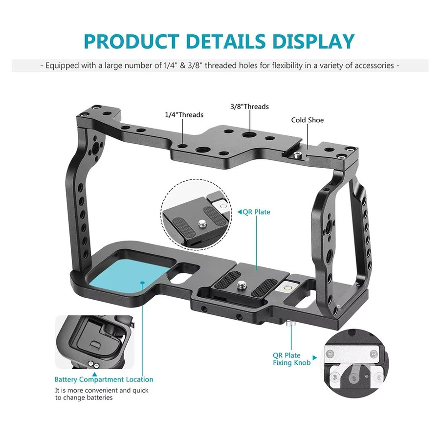 Yelangu C9 Kamerakäfig-Rig-Kit für BMPCC 4K und 6K aus Aluminiumlegierung in Schwarz mit Schnellplatte und oberem Griff - Bild 3