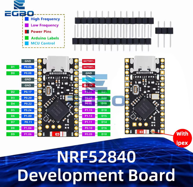 NRF52840 Nano V2.0 Entwicklungsboard mit Bluetooth, IPEX-Antennenbasis und USB-C Charging Management in Schwarz - Bild 1