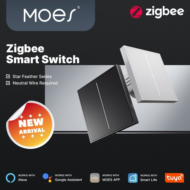 MOES ZigBee Smart Lichtschalter 2in1 mit Star Feather Design, Tuya App-Steuerung, benötigt Neutralleiter, kompatibel mit Alexa und Google Home - Bild 1
