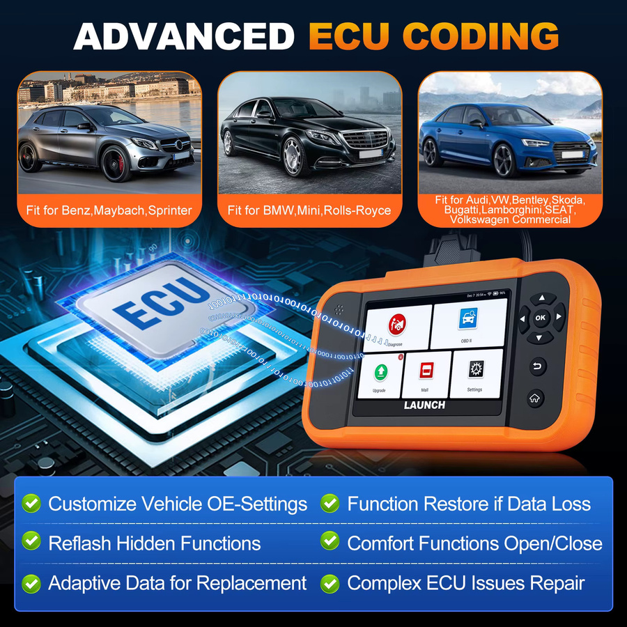 LAUNCH X431 Creader Elite 2.0 BBA OBD2 Auto-Diagnosegerät in Orange mit bidirektionalem Scan-Tool, ECU-Codierung und vollständigem Reset für BMW, Mercedes-Benz, VW, Audi, Maybach, Mini und Rolls-Royce - Bild 2