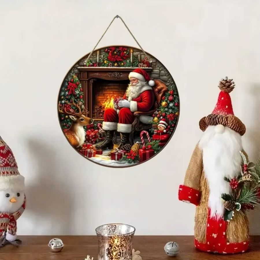 Vintage Weihnachtsmann kreisförmiges Schild von CIFBUY Durchmesser: 20 cm - Bild 4