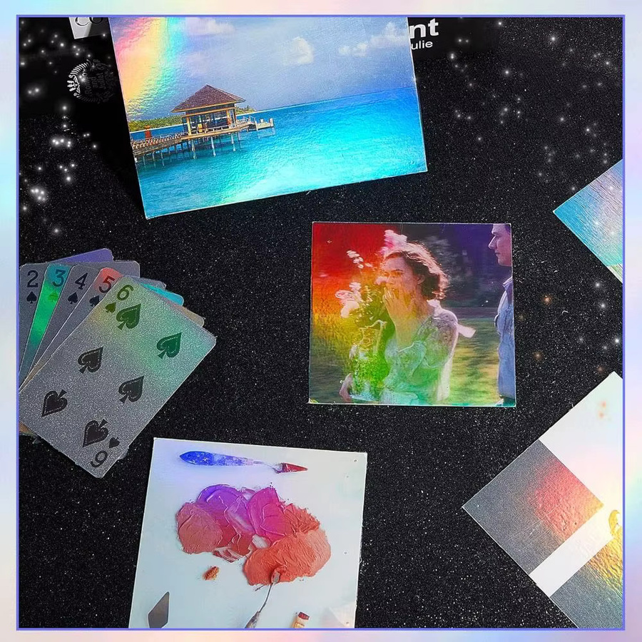 5 Stück holografische Aufkleber aus transparentem Vinyl, wasserfeste selbstklebende A4 Overlay-Folie für DIY-Projekte, glänzend - Bild 3