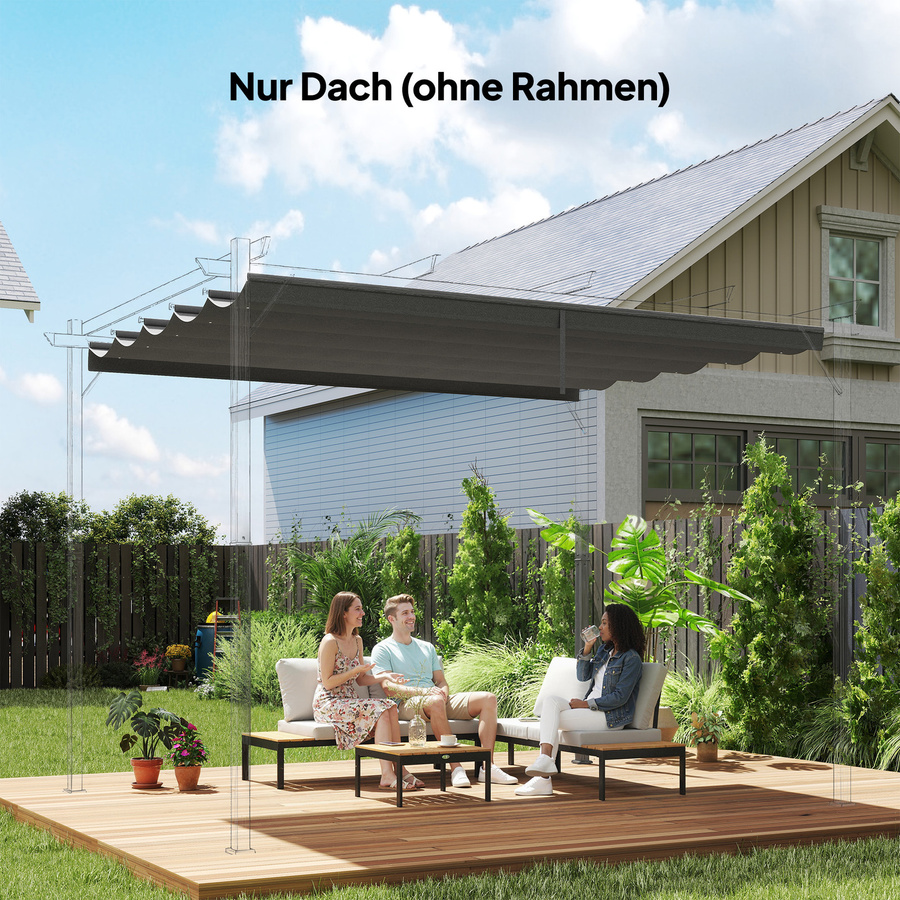 Outsunny Ersatzdach für Pergola mit Regenabflusslöchern, wasserdichte Wellen-Überdachung, B/T: 350 x 260 cm, Hellgrau - Bild 2