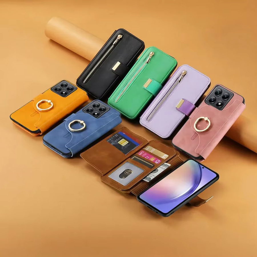 Xiaomi Leder-Brieftaschenhülle mit Reißverschluss für Redmi Note 15 14 13 Pro Plus 5G 4G und Redmi Note 13 Pro Turbo 4 mit Magnet-Cover in Braun oder Blau - Bild 5