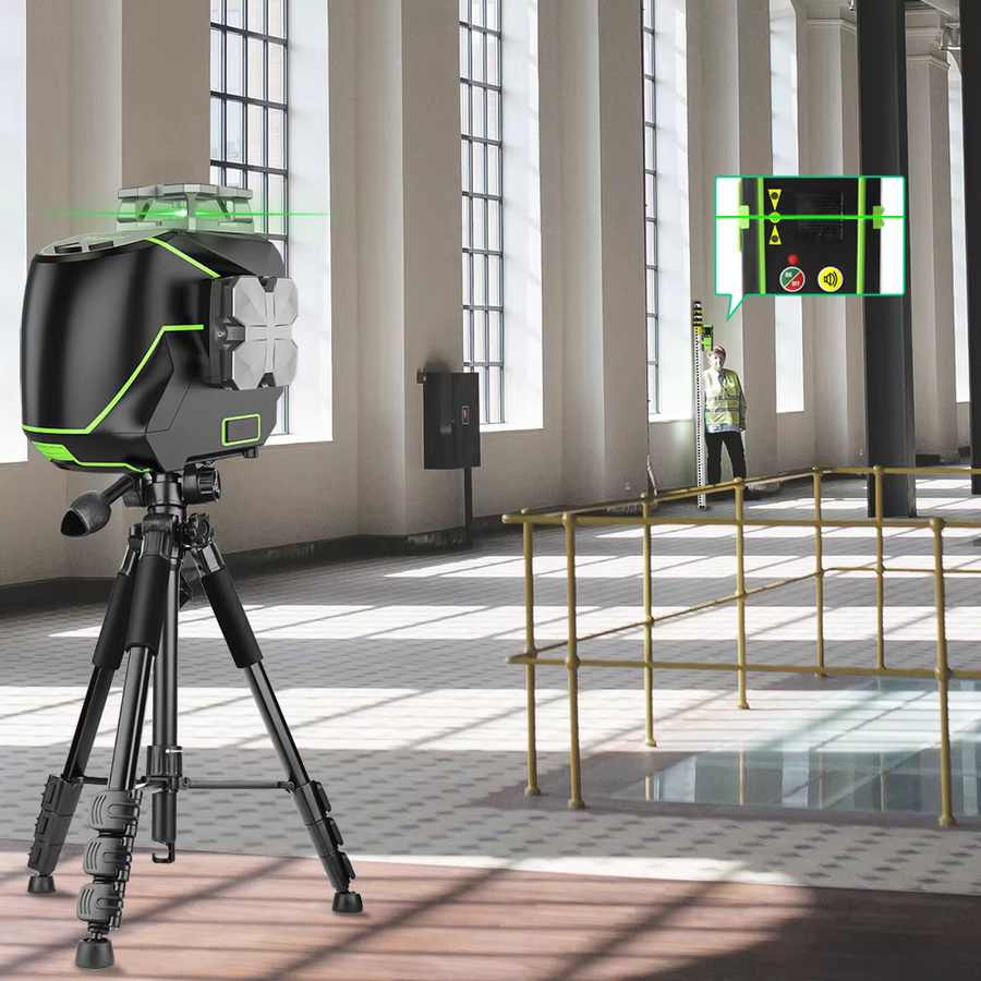 Huepar 2D Kreuzlinien-Laser mit Osram grünen Strahlen, 8 Linien, selbstnivellierend, horizontal und vertikal 360 Grad, inklusive Laser-Empfänger, Schwarz/Grün - Bild 4