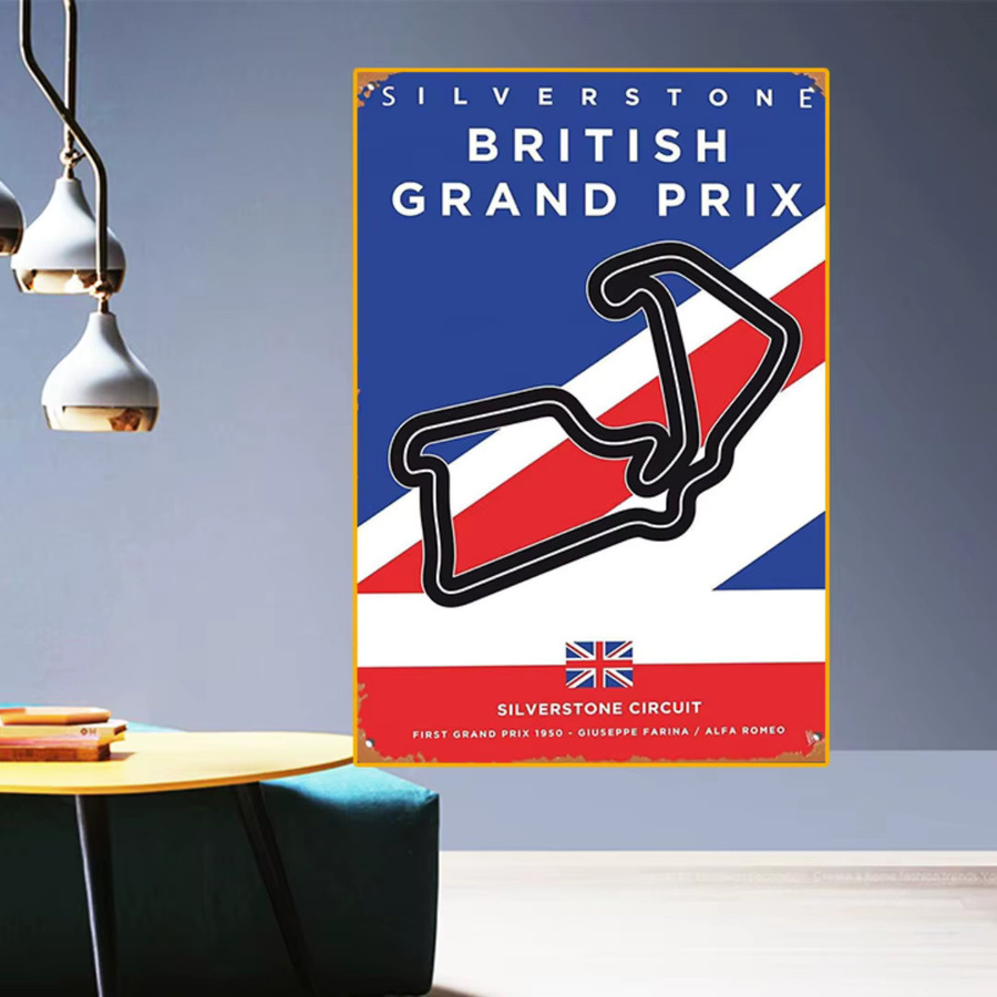 Minimalistisches Poster Silverstone Rennstrecke 1950 Britischer Grand Prix Giuseppe Farina Alfa Romeo, Mehrfarbig - Bild 5