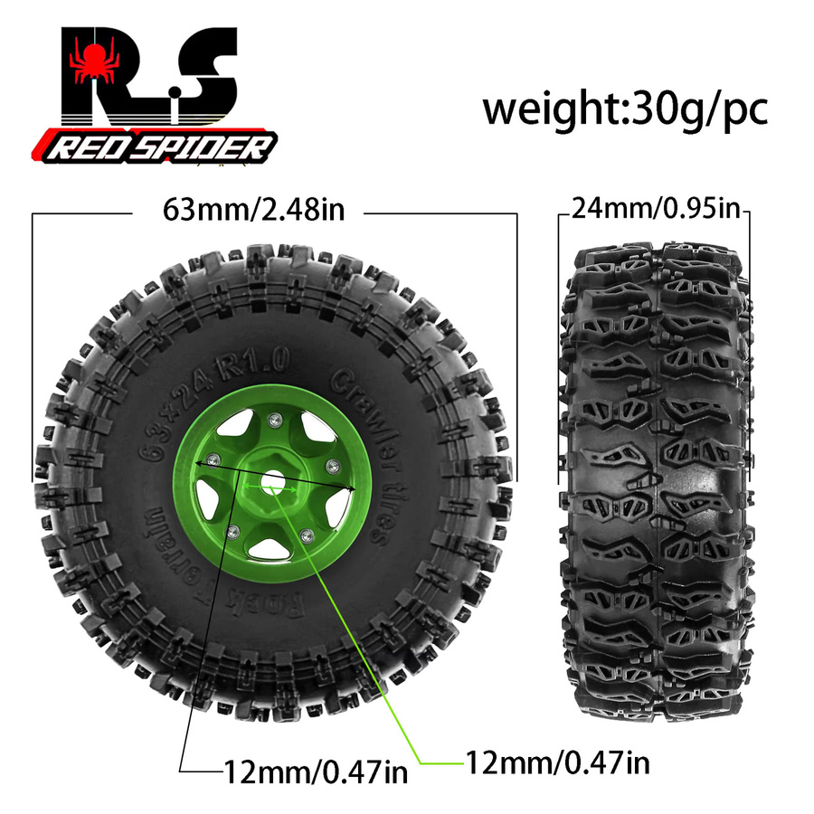 RS Beadlock Felge Gummireifen-Set, 4-teiliges Set, Metall, 63 mm - Bild 2