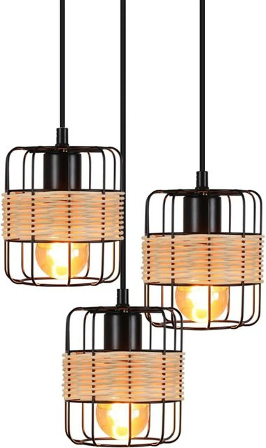 NETTLIFE Hängeleuchte 3-flammig in Schwarz mit Rattan-Design, Durchmesser: 25 cm, E27 Vintage-Stil für Wohn-, Ess- und Schlafzimmer - Bild 1