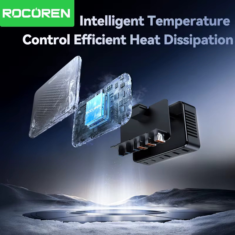 Rocoren USB-Ladegerät 100W GaN Desktop-Schnellladestation mit 6 Ports in Schwarz - Bild 4