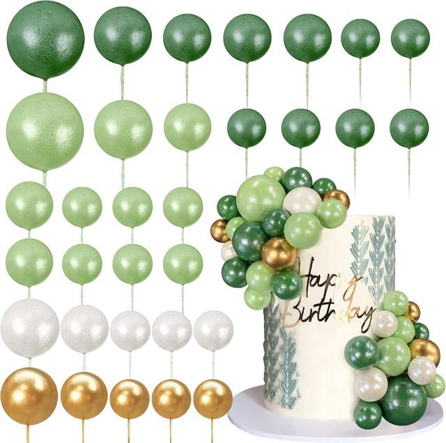 32 Stück bunte Ball Kuchen Picks aus Kunststoff als kugelförmige Cupcake Topper für Geburtstage und Hochzeiten in Pink und Weiß - Bild 1