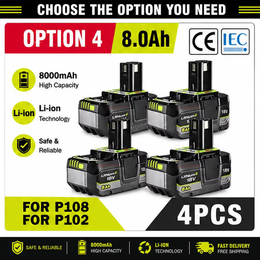 RYOBI kompatibler 18V 8000mAh Li-Ionen-Akku für Elektrowerkzeuge P108 P104 P107 RB18L50 RB18L20 - Bild 8