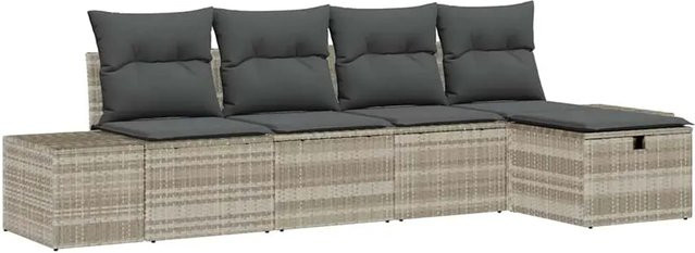 vidaXL Garten-Sofa-Set aus Poly-Rattan in L-Form mit 5-teiligem Zubehör, grau - Bild 1