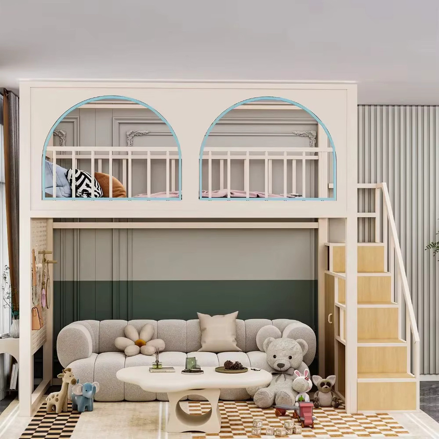 MODX Baumhaus-Schloss-Hochbett mit Trennwand und Kleiderschrank als Einzelhochbett-Kombination in Off-white, B/T/H: 200 x 120 x 120 cm - Bild 1