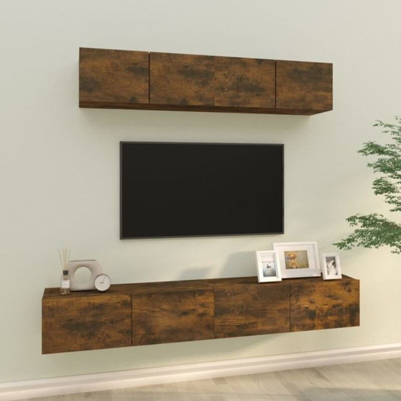 4-teiliges Vidaxl TV-Schrank-Set aus Holzwerkstoff in Räuchereiche Braun und Grau im modernen klassischen Design - Bild 1
