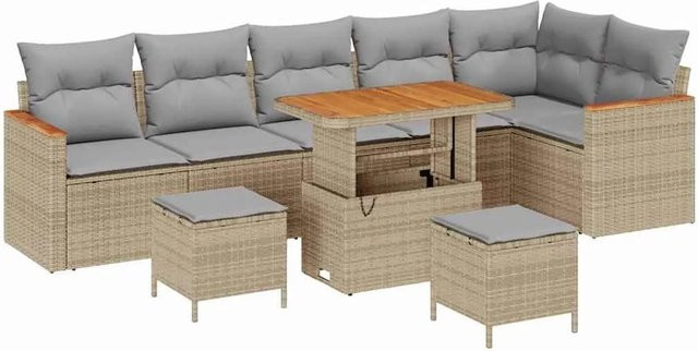 vidaXL Garten-Sofa-Set in L-Form aus Poly Rattan und Akazienholz mit Kissen und Stauraum in Beige - Bild 1