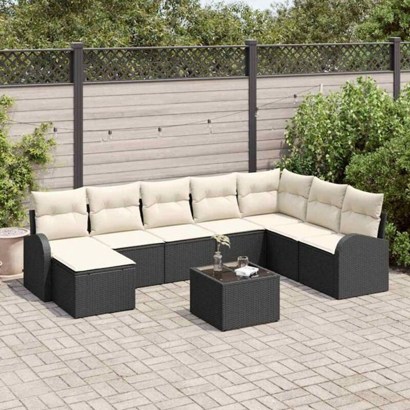 vidaxl Garten-Sofa-Set aus Poly-Rattan mit 9 Kissen in Schwarz und Weiß - Bild 1