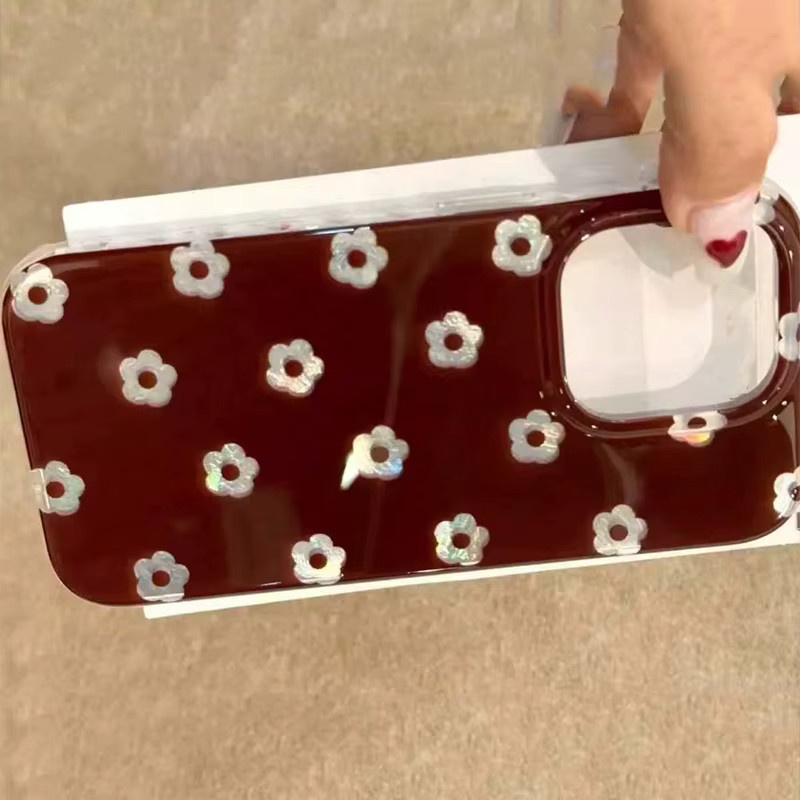 Retro Handyhülle im koreanischen Stil mit rotem Blumenmuster für Apple iPhone Modelle - Bild 2