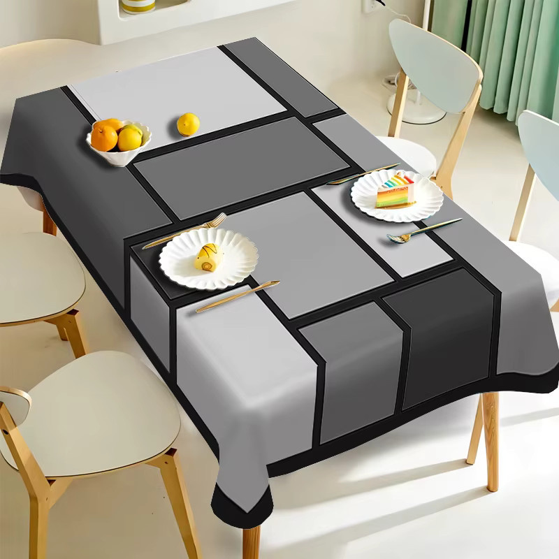 VIKAMA Tischdecke aus Leinen mit geometrischem Muster in Grau, rechteckig - Bild 2