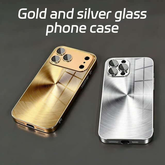 Handyhülle mit gebürsteter Metallstruktur und galvanisiertem Glas für Apple iPhone 17 16 16e 15 14 13 12 Pro Max Plus Mini - Bild 1