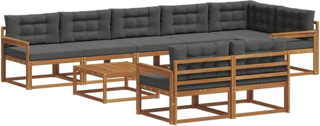 vidaXL Outdoor-Sofagarnitur 9-teilig aus Akazienholz mit Kissen in Anthrazit und Natur - Bild 1