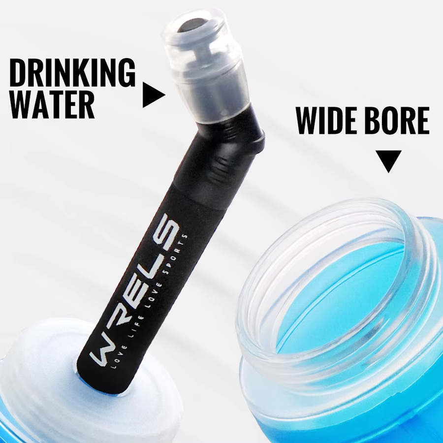 WRELS Faltbare Wasserflasche aus BPA-freiem TPU mit Strohhalm, auslaufsicher, Blau, Unisex - Bild 3