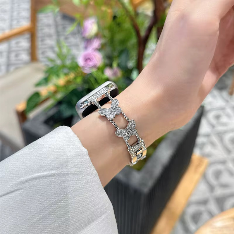 Uhrenarmband Damen, Schmetterling, Edelstahl, Diamant, verspielt - Bild 2