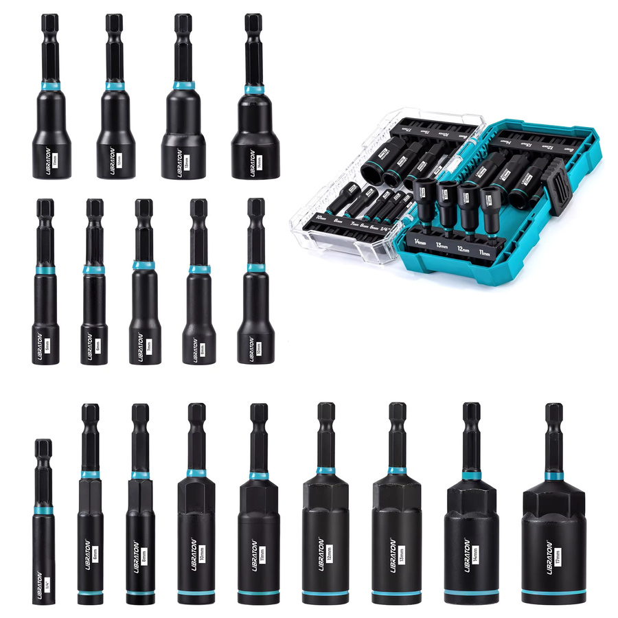 LIBRATON 16/18-teiliges magnetisches Mutternschlüssel-Set mit SAE und metrischen Bits, 1/4 Zoll Sechskantschaft für Schlagbohrschrauber - Bild 7