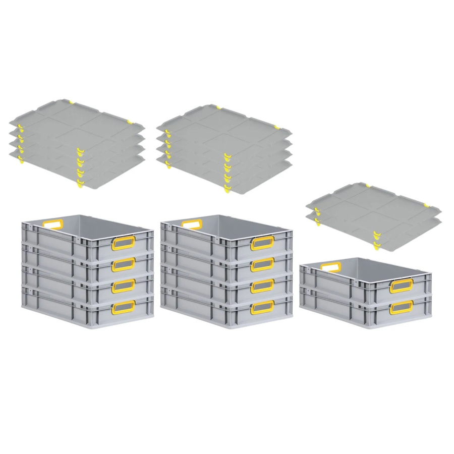 PROREGAL Spar Set 10x Eurobox Nextgen Color mit Auflagedeckel und Schiebeschnappverschlüssen, Gelb, H x B x T: 12 x 40 x 60 cm - Bild 2