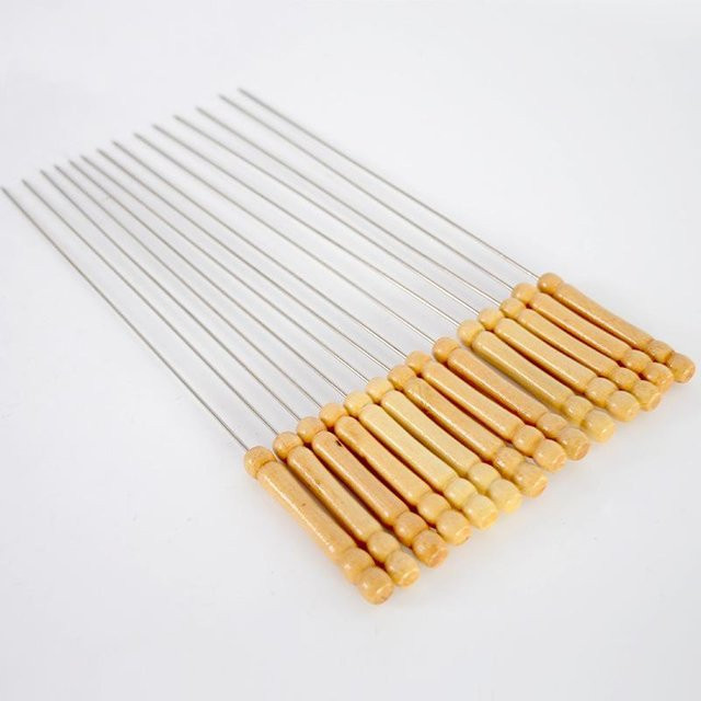 YULIN BBQ-Spieße aus Edelstahl mit Holzgriff, 50 Stück, beige/silber, Länge: 35 cm - Bild 1