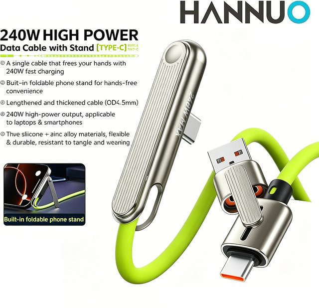 2-in-1 Verstellbarer Handy und Tablet Halter mit 240W PD USB-C Schnellladekabel in Blau, 1,2m Länge - Bild 1