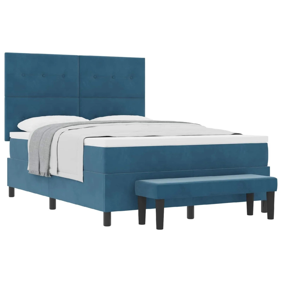 vidaXL Boxspringbett mit Matratze aus Samt in Blau, B/T/H: 160 x 200 x 128 cm - Bild 2
