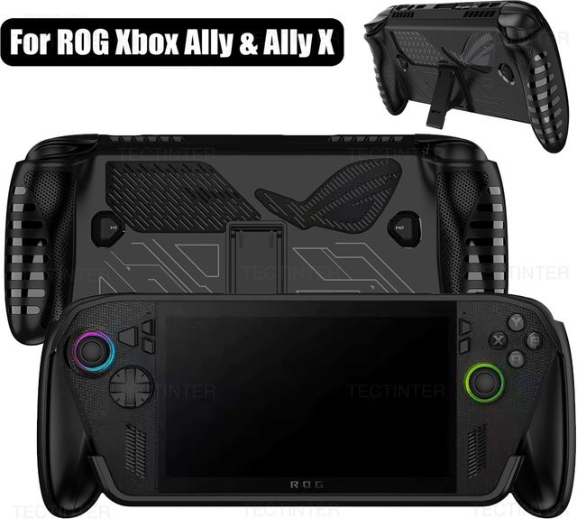 Asus ROG Ally X Schutzhülle aus TPU-Silikon in Schwarz mit abnehmbarem Ständer - Bild 1