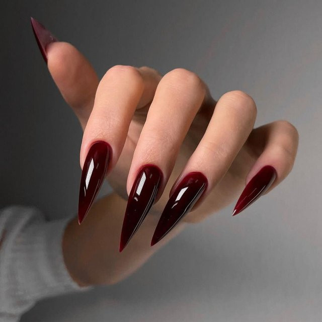 YADORNOS Kunstnägel Stiletto, Weinrot, Glänzend, 24 Stück - Bild 1