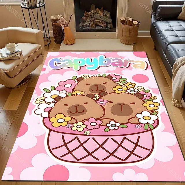 UQIDEHOME Flauschiger Bereichsteppich mit Capybara-Druck, Waschbarer Teppich aus Polyester für Wohnzimmer, Schlafzimmer oder Kinderzimmer, B/T: 60 x 40 cm, Mehrfarbig - Bild 1