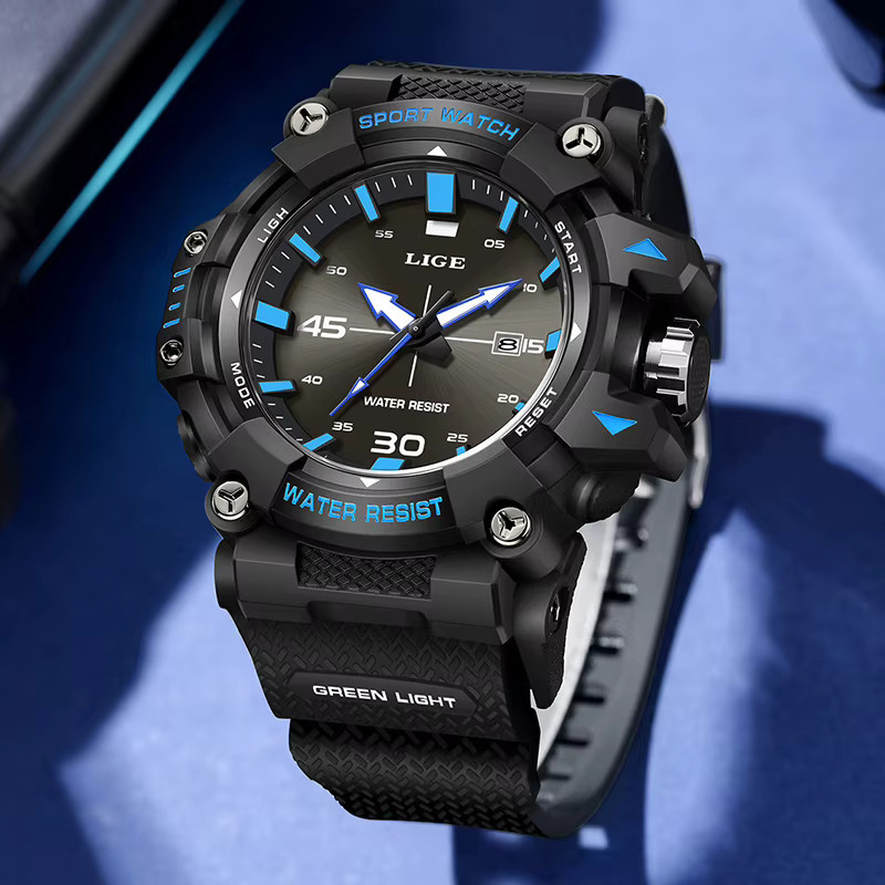 LIGE Armbanduhr Chronograph, Quarz, Edelstahl, Schwarz, Herren - Bild 4