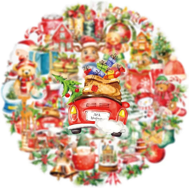 50 Stück GOGOTU Weihnachts Aufkleber Transparent Cartoon Graffiti Dekoration für Fenster und Geschenke Multicolor - Bild 1