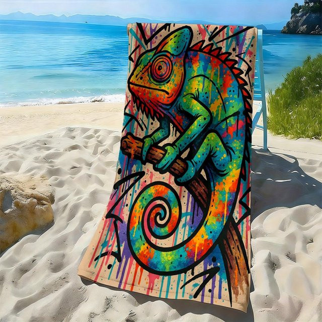 Ka Chen Muda Strandtuch mit Chamäleon Graffiti Abstraktem Muster aus Mikrofaser und Polyester, Multicolor, Breite: 102 cm, Höhe: 193 cm - Bild 1