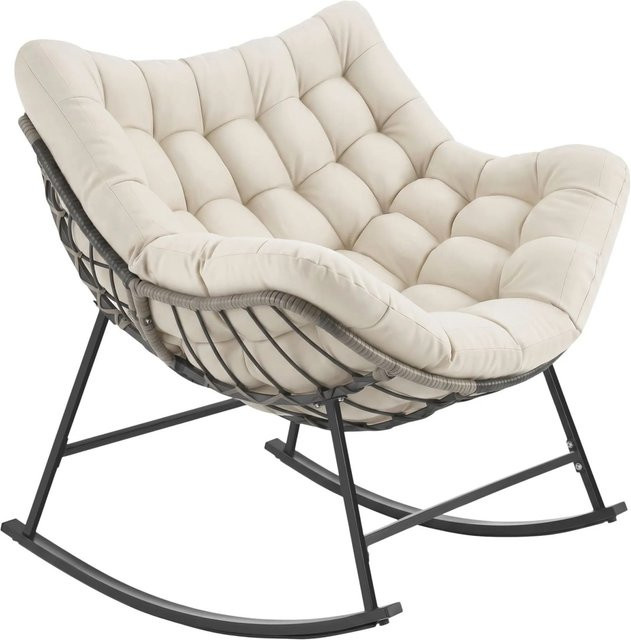 Tectake Schaukelstuhl Tami in Beige mit dickem Polster und Steppmuster, wetterfest, B/T/H: 99,5 x 93 x 89 cm - Bild 1