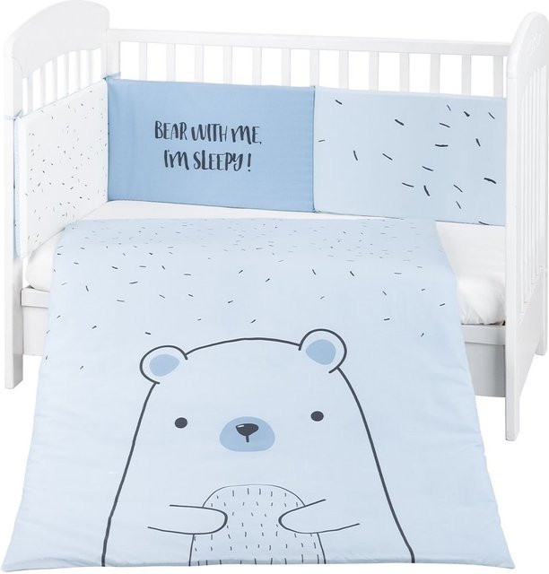 Kikkaboo Kinderbettwäsche Bär 3-teilig in Blau mit Bettbezug, Nestchen und Kopfkissenbezug - Bild 1