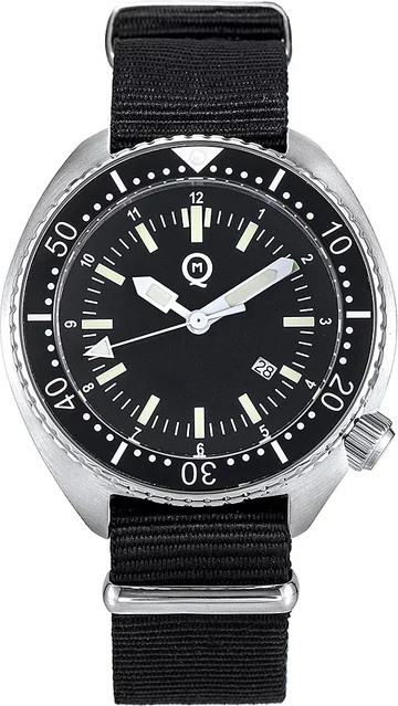 Herren-Taucheruhr, Edelstahl, Keramiklünette, Saphirglas, Textil/NATO, Schwarz - Bild 1