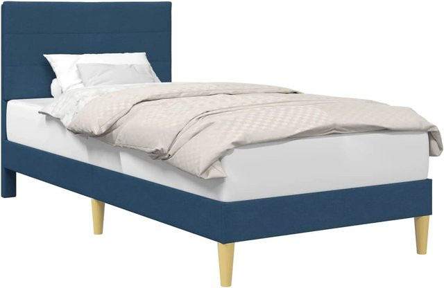 vidaXL Bettrahmen mit Kopfteil in Blau aus Stoff und Holz, B/T/H: 100 x 200 x 104 cm - Bild 1