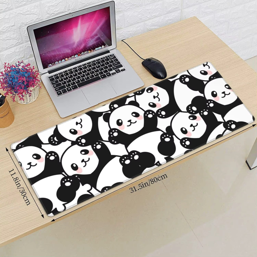 Übergroßes Mauspad mit Panda-Print in Multicolour, XL Schreibtischunterlage mit genähten Kanten und rutschfester Basis für Gamer und Homeoffice - Bild 4