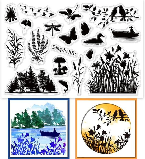 Lakeside Scenery Silikon Stempel Set mit transparenten Wetland Silhouette Motiven für dein DIY Scrapbooking - Bild 1