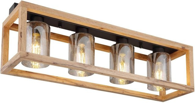 GLOBO Deckenleuchte PETTEY in Schwarz und Natur aus MDF und Metall mit Glas, B/H/T: 74,5 x 22,5 x 20 cm - Bild 1