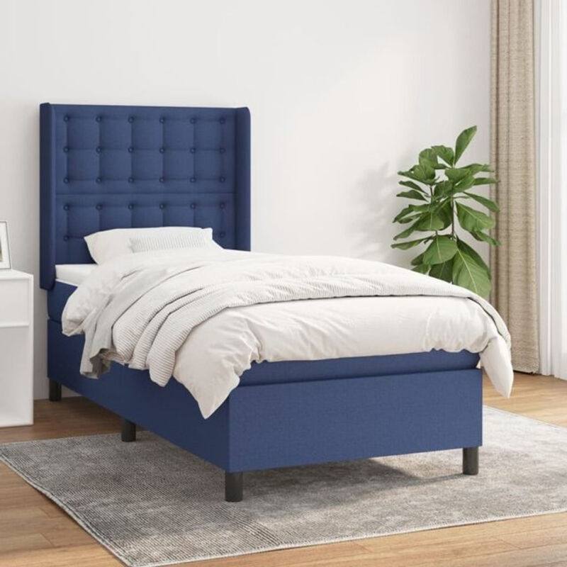 Vidaxl Boxspringbett mit Matratze in Blau aus Stoff und Holzwerkstoff, B/T/H: 90 x 200 x 118 cm - Bild 1