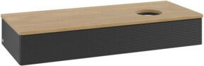V&B Waschtischunterschrank Antao mit Frontstruktur und Beleuchtung, Eiche Honig und Blau lackiert, B/T/H: 120 x 50 x 19 cm - Bild 1
